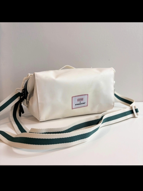 Starbucks Handbags - Starbucks Cream Crossbody Bag with Green Stripe Strap